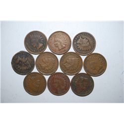 Indian Head One Cent; Various Dates & Conditions; Lot of 10; EST. $10-20