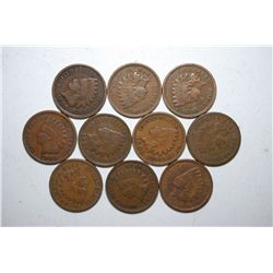 Indian Head One Cent; Various Dates & Conditions; Lot of 10; EST. $10-20