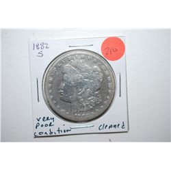 1882-S Silver Morgan $1; Very Poor Condition; Cleaned; EST. $20-30