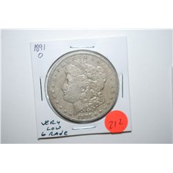 1891-O Silver Morgan $1; Very Low Grade; EST. $25-30