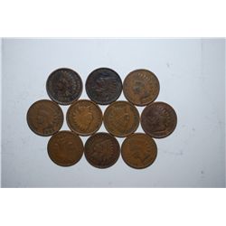 Indian Head One Cent; Various Dates & Conditions; Lot of 10; EST. $10-20