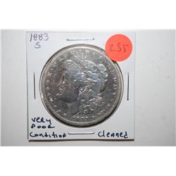 1883-S Silver Morgan $1; Very Poor Condition; Cleaned; EST. $20-30