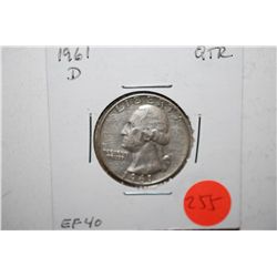 1961-D Washington Quarter; EF40; EST. $6-10