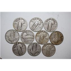 Standing Liberty Quarter; Various Dates, Mint Marks & Conditions; Lot of 10; EST. $60-80