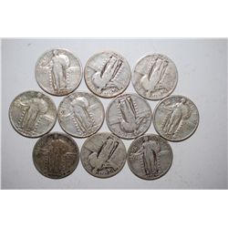 Standing Liberty Quarter; Various Dates, Mint Marks & Conditions; Lot of 10; EST. $60-80