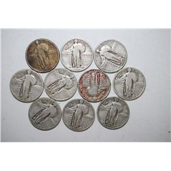 Standing Liberty Quarter; Various Dates, Mint Marks & Conditions; Lot of 10; EST. $60-80