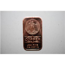 2012 Copper Ingot; .999 Fine Copper 1 Oz.; EST. $3-5