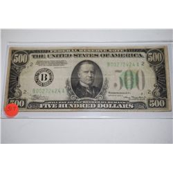 1934-A US Federal Reserve Note $500; New York NY Reserve; EST. $700-900