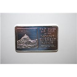 1973 Mount Everest Mint Silver Ingot; .999 Fine Silver 1 Oz.; EST. $30-40