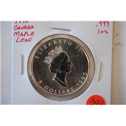 1990 Canada $5 "Maple Leaf" Foreign Coin; 9999 Silver 1 Oz.; EST. $30-40