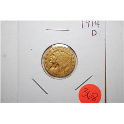 1914-D Indian Chief $2 1/2 Gold Coin; EST. $200-250