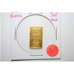 Credit Suisse Gold Ingot; 999,9 Fine Gold 2.5 Grams; EST. $150-200