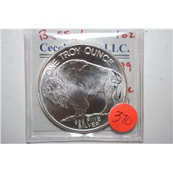 Silver Round "Buffalo Nickel"; .999 Fine Silver 1 Oz.; EST. $30-40