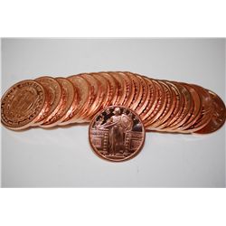 2012 Copper Ingot "Mercury Dime"; .999 Fine Copper 1 Oz.; Roll Lot of 20; EST. $30-40