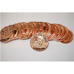 2012 Copper Round  China Panda  (18) & Copper Round  Standing Liberty  (2); .999 Fine Copper 1 Oz.; 