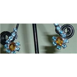 NATURAL 24.25 CTW BLUE TOPAZ AND CITRINE EARRING .925 S