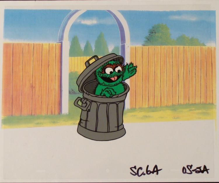 Grouch Animation Oscar the Grouch Orig Cel Animation Background Sesame