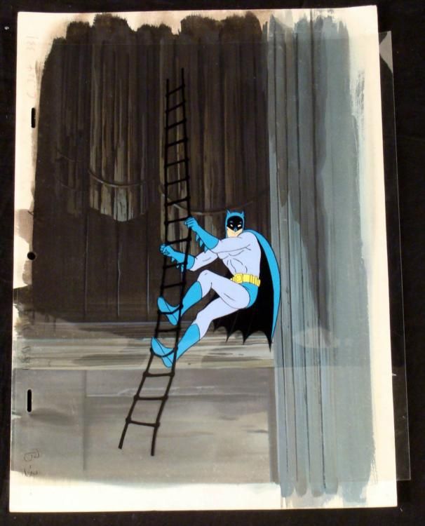 Batman Rope Lift Original Background Animation Cel Batman Climb Rope Art