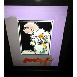 Peter Max Orig Painting Over Serigraph-Lady w/Flowers