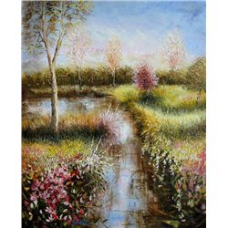 Leviels Original Painting Rural Landscape Stream & Pond