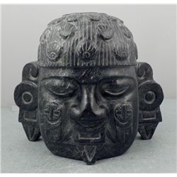 Solid Marble Carved Head Native Primitive Sculpture