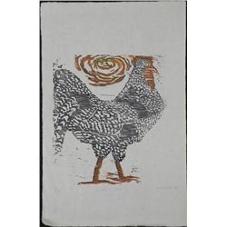 Betty Snyder Rees Roosters World Original Woodcut Print