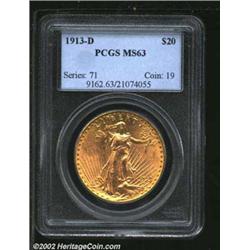 1913-D $20 MS63 PCGS. Mintage: 393,500. Th...