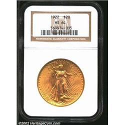 1922 $20 MS64 NGC. Mintage: 1,375,500....