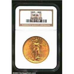 1925 $20 MS64 NGC. Mintage: 2,831,750. The...