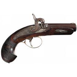 Rare Deluxe Engraved, Silver Mounted, and Gold Banded Henry Deringer Pocket Pistol with Curry Brothe