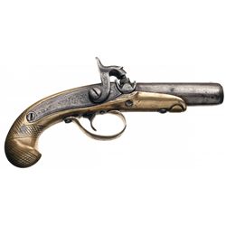 Unique Percussion Derringer Style Pocket Pistol with Rare Brass Stock