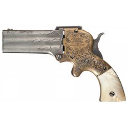 Scarce Engraved Wm. W. Marston Three Barrel 32 Derringer with Pearl Grips