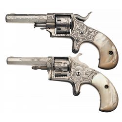 Collector's Lot of Two Factory Engraved Spur Trigger Revolvers with Pearl Grips