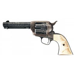 Cattle Brand Cole Agee Engraved Pre-War Colt Single Action Army Revolver with Double Carved Steer He