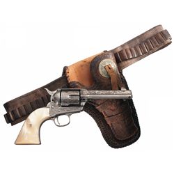Desirable Factory Engraved Antique Colt Single Action Army Revolver with Carved Pearl Grips Hand Too