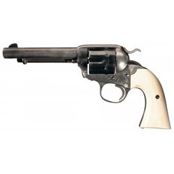 Colt Bisley Model Single Action Revolver with Horse Head Relief Carved Ivory Grips