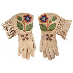 Magnificent Pair of Beaded Cuffed Wild West Show Buckskin Gloves and Two Pair of California Style Sp
