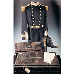 Royal Naval Uniform, Bicorn, Epaulettes and Belt with Two Storage Tins Attributed to B. R. H. Ward
