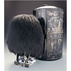 Scots Guards Other Ranks Bearskin Grenadier Cap with Cloth Cover, Stand and Storage Tin