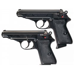 Two Walther PP Semi-Automatic Pistols with Holsters