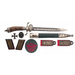 Eickhorn Production Nazi Assistant Foresters Knife with Sheath, Shoulder Boards, Collar Tabs, Arm Pa