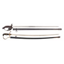 Lot of Two German Swords and a Grouping of World War I German Red Cross Fundraising Ribbons
