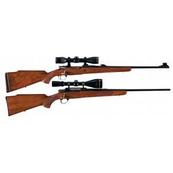 Two Browning High Power Bolt Action Rifles with Leupold Scopes