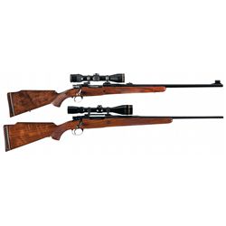 Collector's Lot of Two Belgian Browning Safari Grade High Power Bolt Action Rifles with Leupold Scop