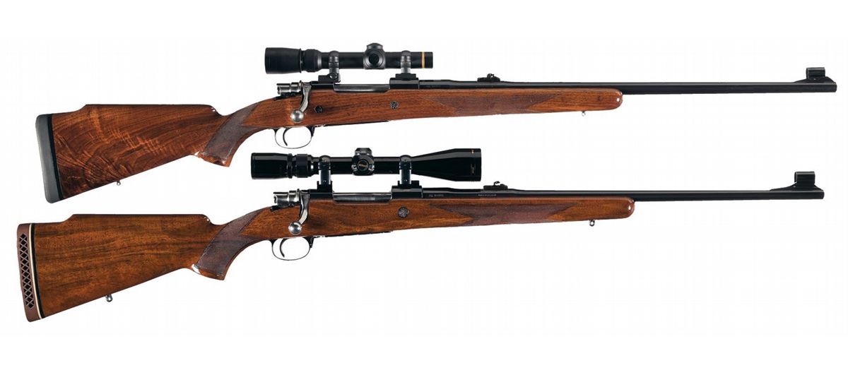 Two Belgian Browning Safari Grade High Power Bolt Action Rifles with Scopes