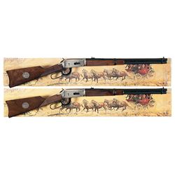 Two Boxed Consecutively Numbered Winchester Model 94 Wells Fargo Commemorative Saddle Ring Lever Act
