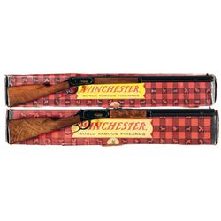 Two Boxed Winchester Model 94 Special Issue, Commemorative Saddle Ring Lever Action Long Guns
