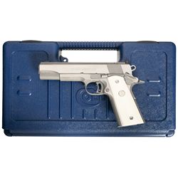 Stainless Colt Custom Competition Model 1911 Semi-Automatic Pistol with Ivory Grips Case