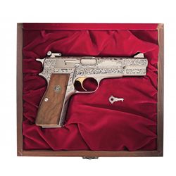 Cased and Engraved Belgian Browning High Power Semi-Automatic Pistol