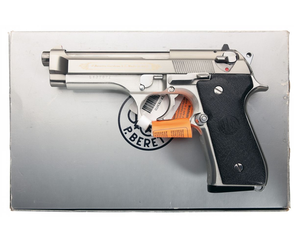 Beretta 92FS Stainless Golden SemiAutomatic Pistol with Box and Case